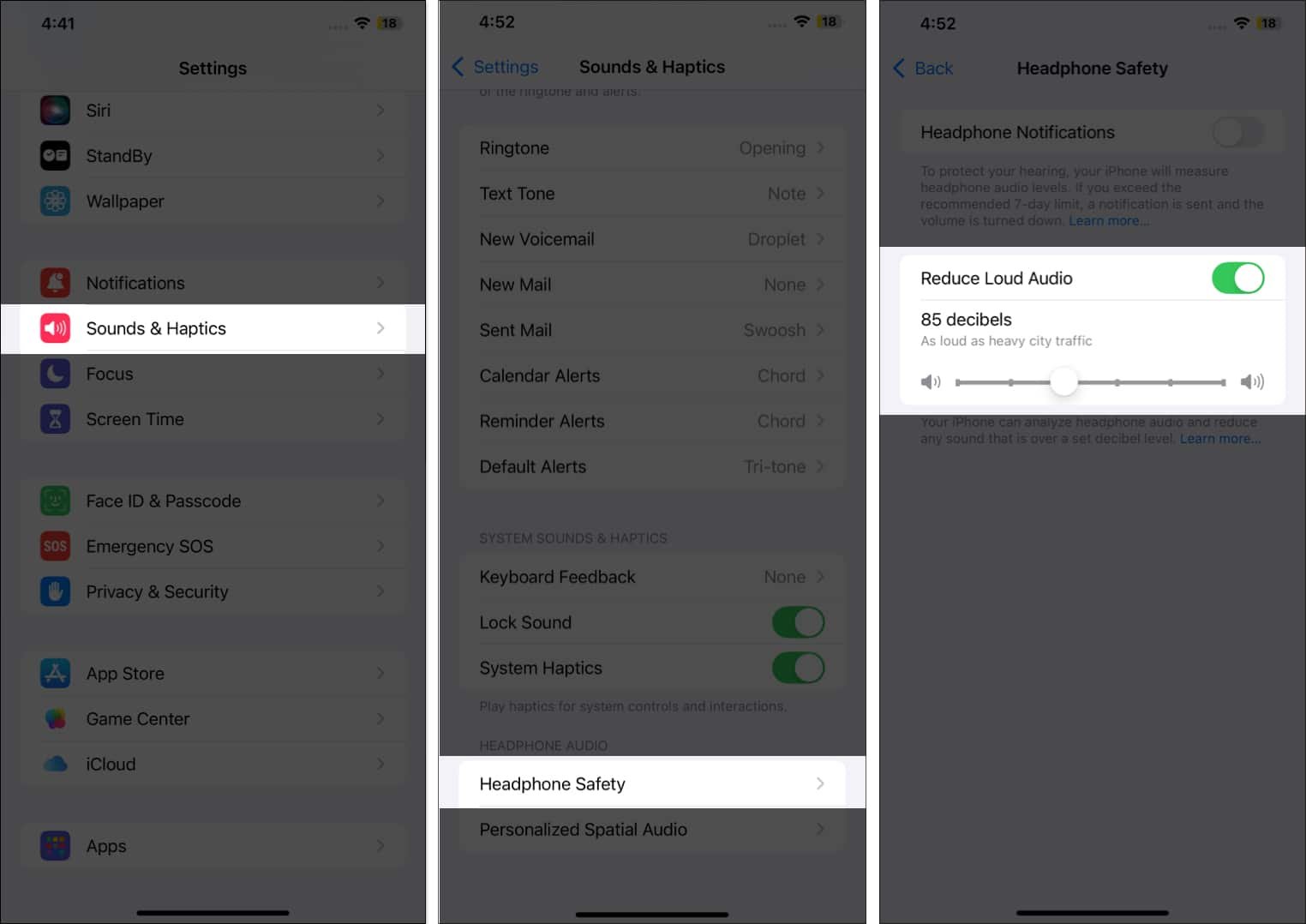 Turn on Reduce Loud Audio in Headphone safety settings