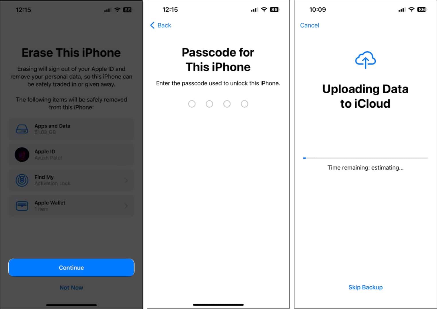 Pulse en Continuar y Agregar código de acceso en el iPhone