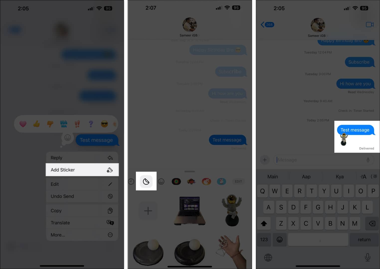 Cómo reaccionar a un mensaje con un sticker en la aplicación Mensajes de iOS