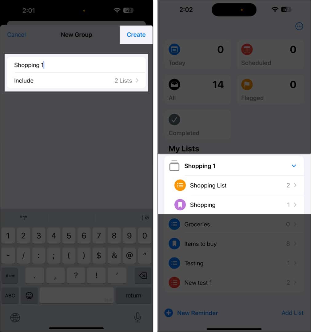 Enter group name and tap on Create