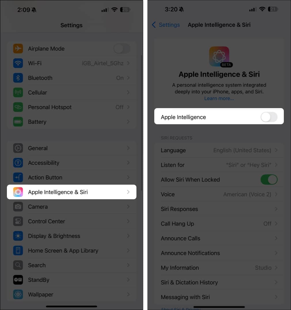 Desactivar Apple Intelligence en un iPhone