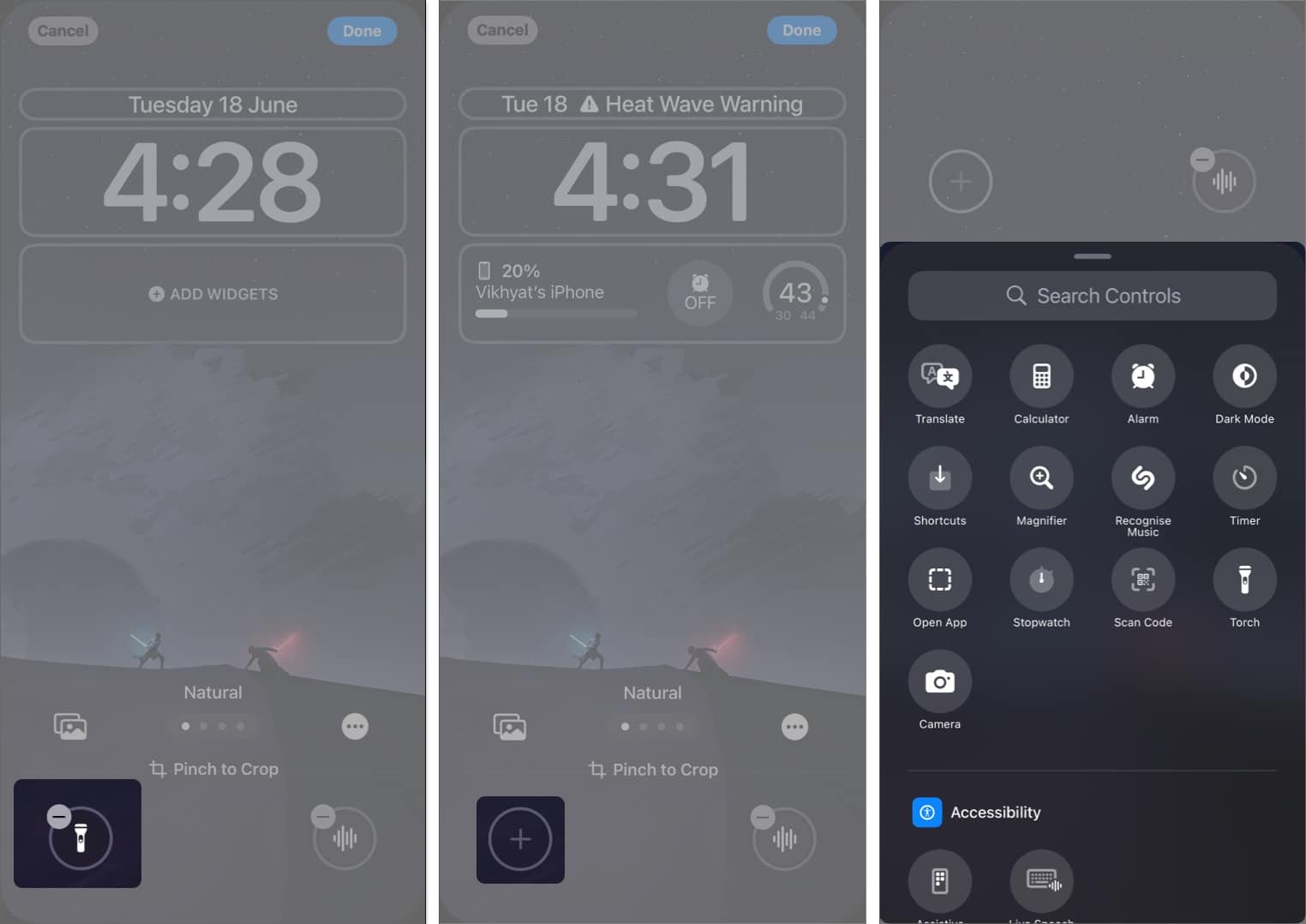 Cambiar los controles predeterminados de la pantalla de bloqueo en iOS 18