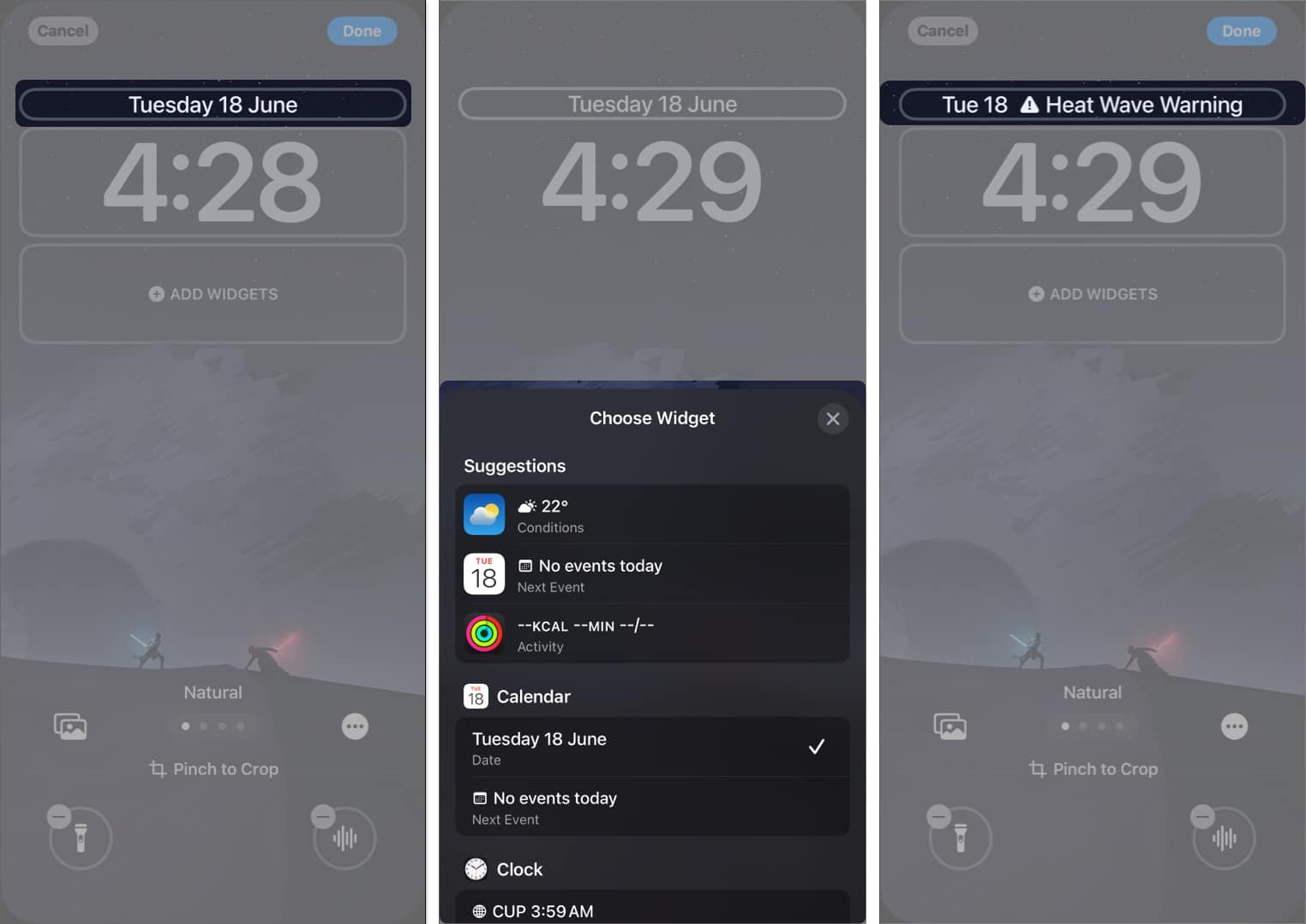 Personaliza el widget de Calendario en la pantalla de bloqueo del iPhone