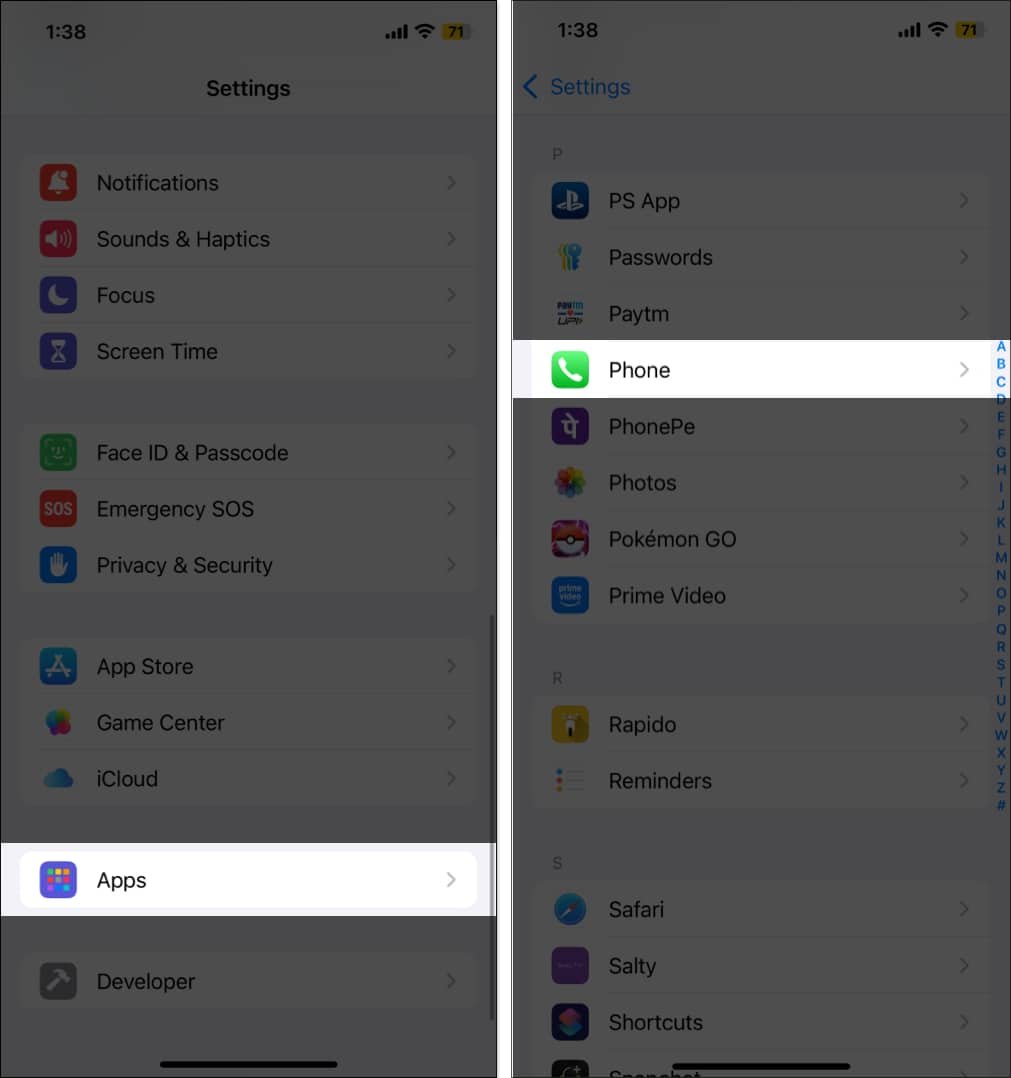 Acceder a la configuración de la aplicación Teléfono en la aplicación Configuración de iOS