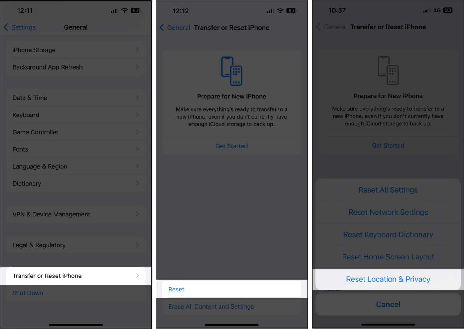 Restablecer la opción Privacidad de ubicación en la aplicación Configuración de iPhone