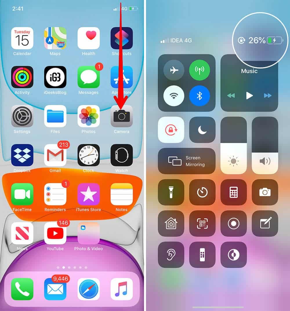 Ver porcentaje de batería en el Centro de control del iPhone 11 Pro Max