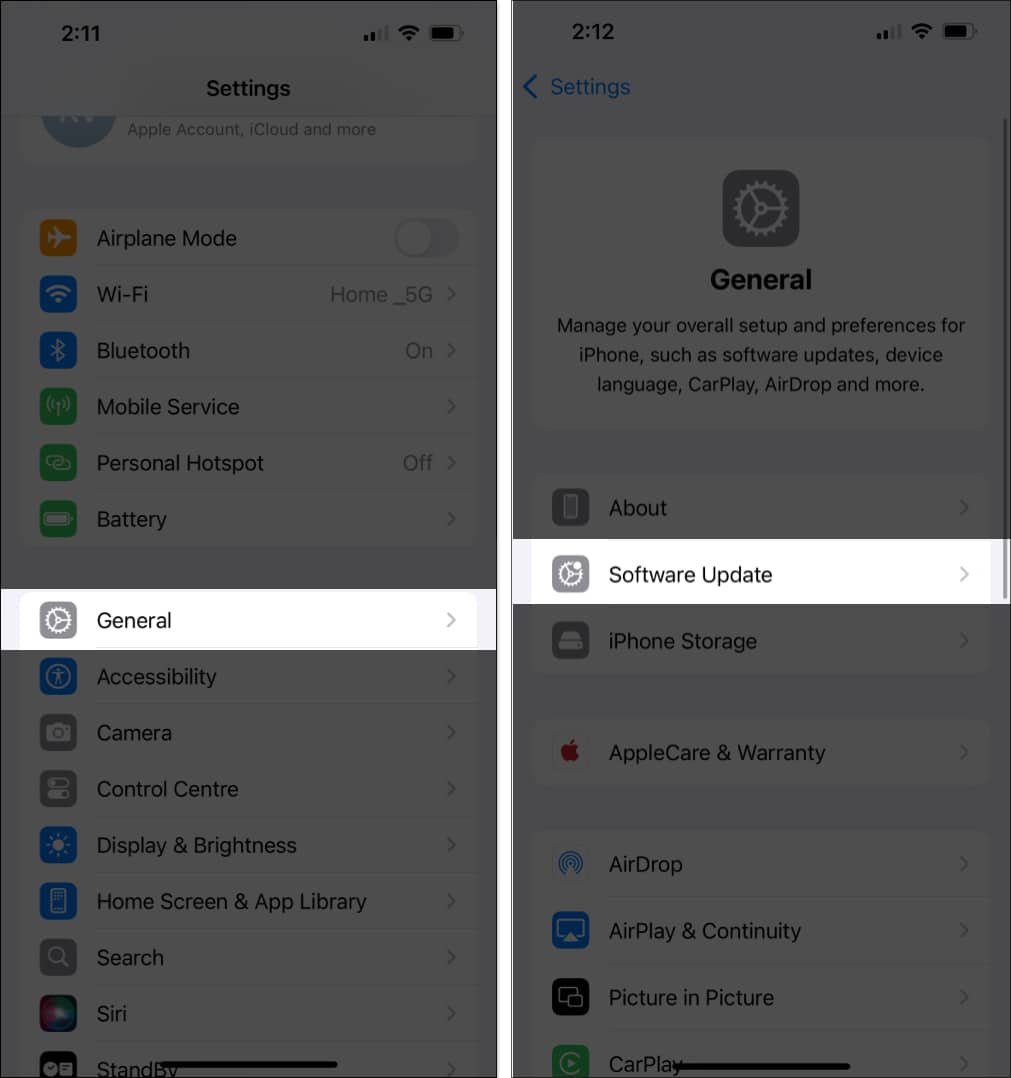 Ir a la página de Actualización de software en la configuración de iPhone para instalar la última actualización de iOS