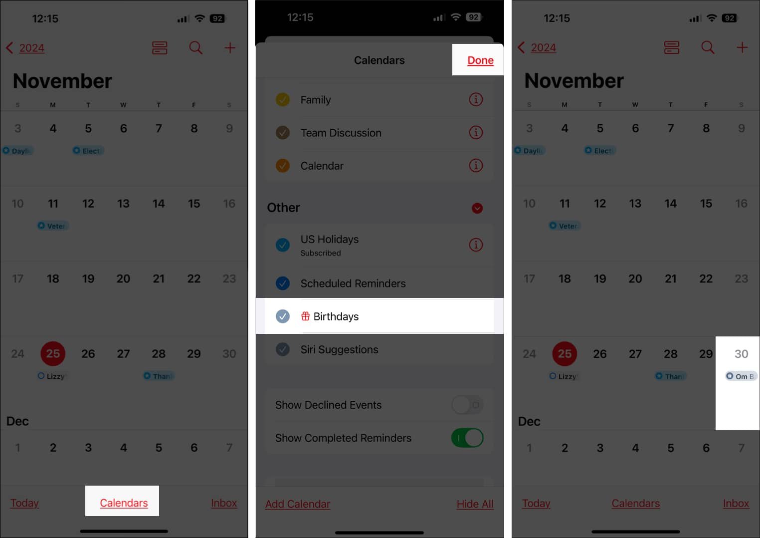 Configurar un recordatorio de cumpleaños en la aplicación Calendario de un iPhone