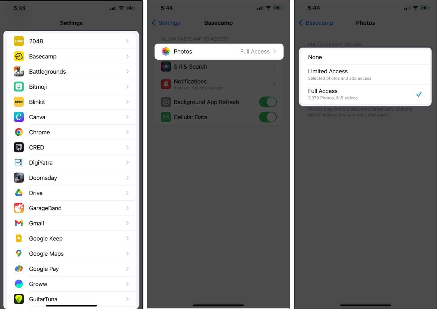 Restringir el acceso a la aplicación Fotos desde la configuración del iPhone