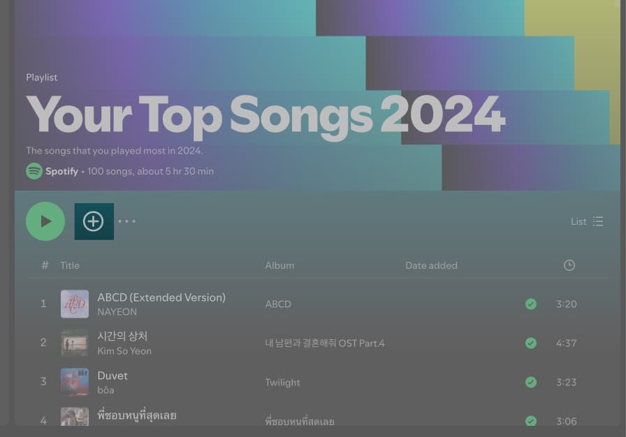 Guardar la lista de reproducción de sus mejores canciones 2024 en la aplicación Spotify en una Mac