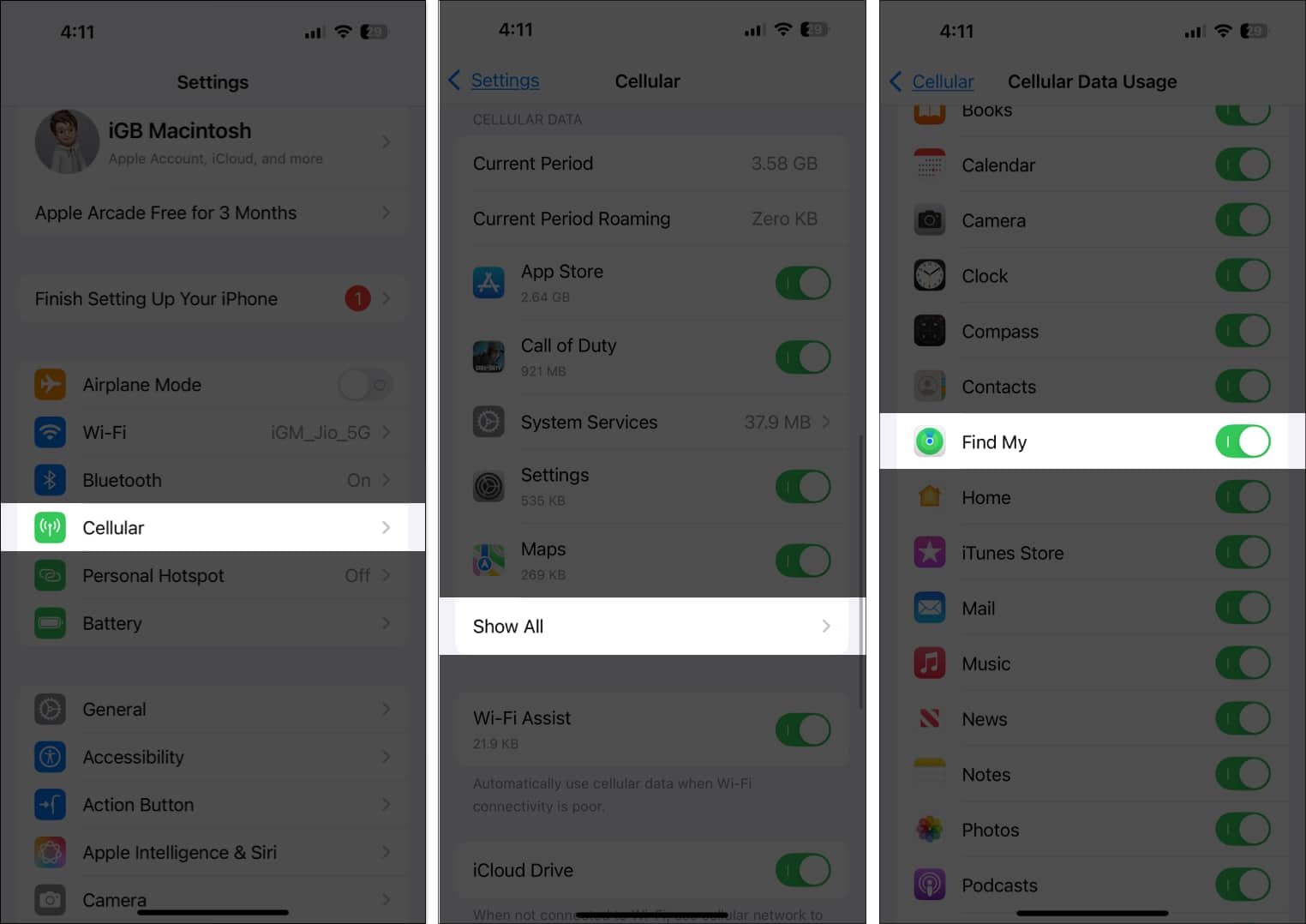 Permitir que Find My use datos móviles