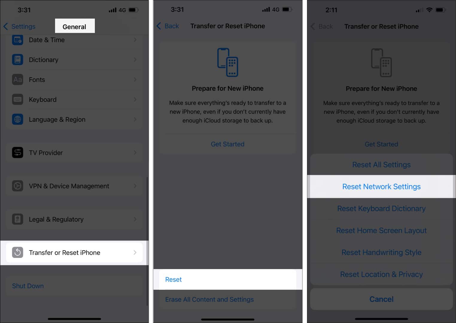 Restablecer la configuración de red en un iPhone