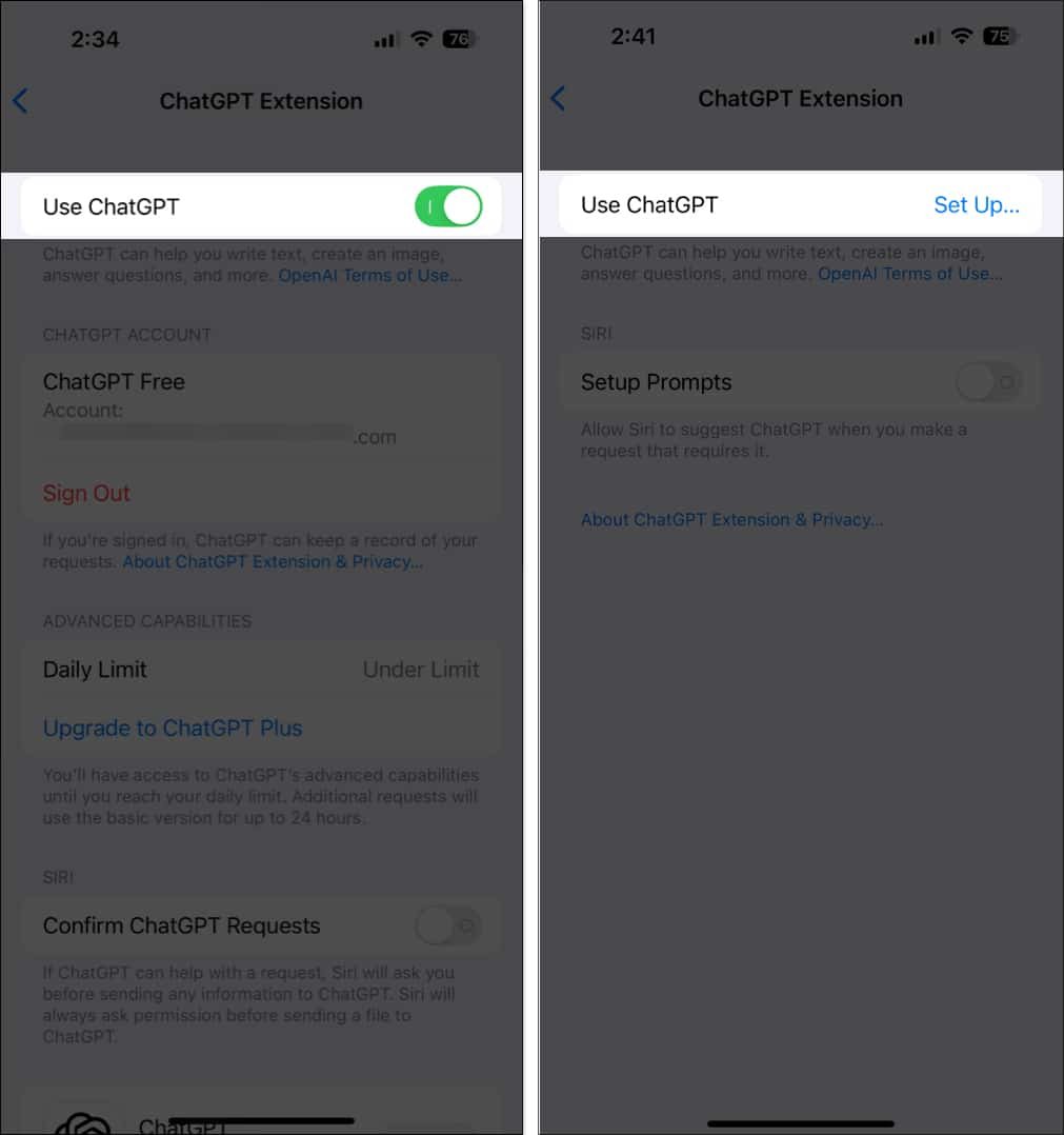 Desactivar ChatGPT en la configuración del iPhone