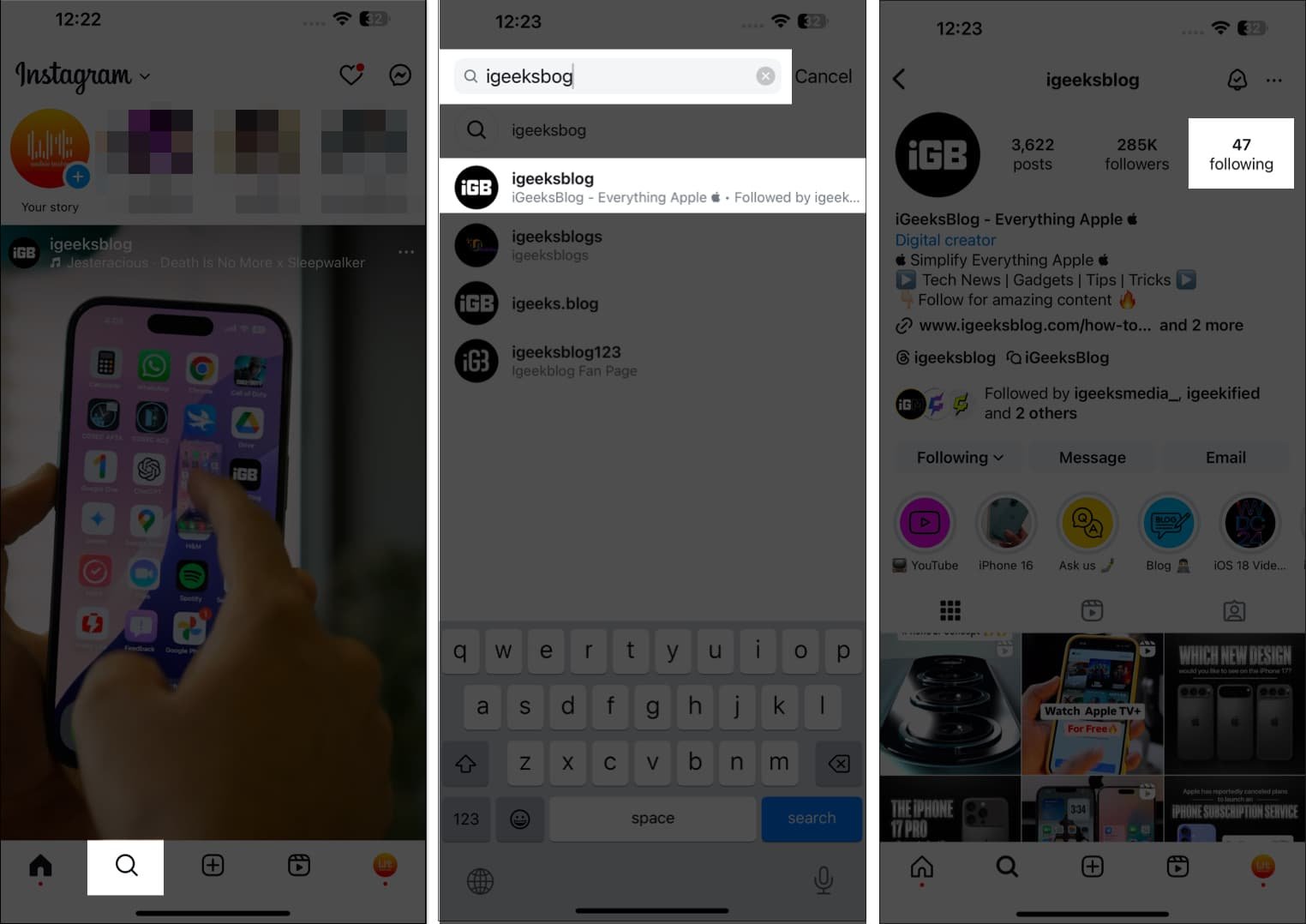 Comprobar si alguien te sigue mirando su lista de seguidores en la aplicación de Instagram