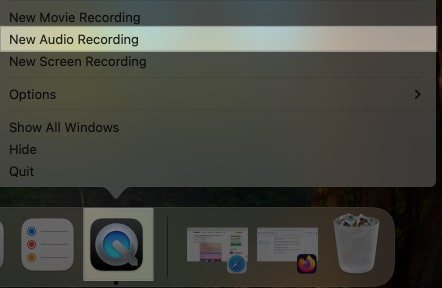 Elegir la opción Nueva grabación de audio para la aplicación QuickTime Player en una Mac