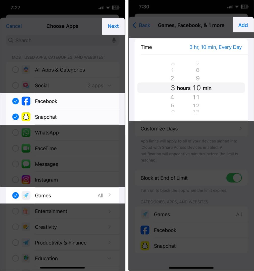 setting time limits for apps using screen time on iphone