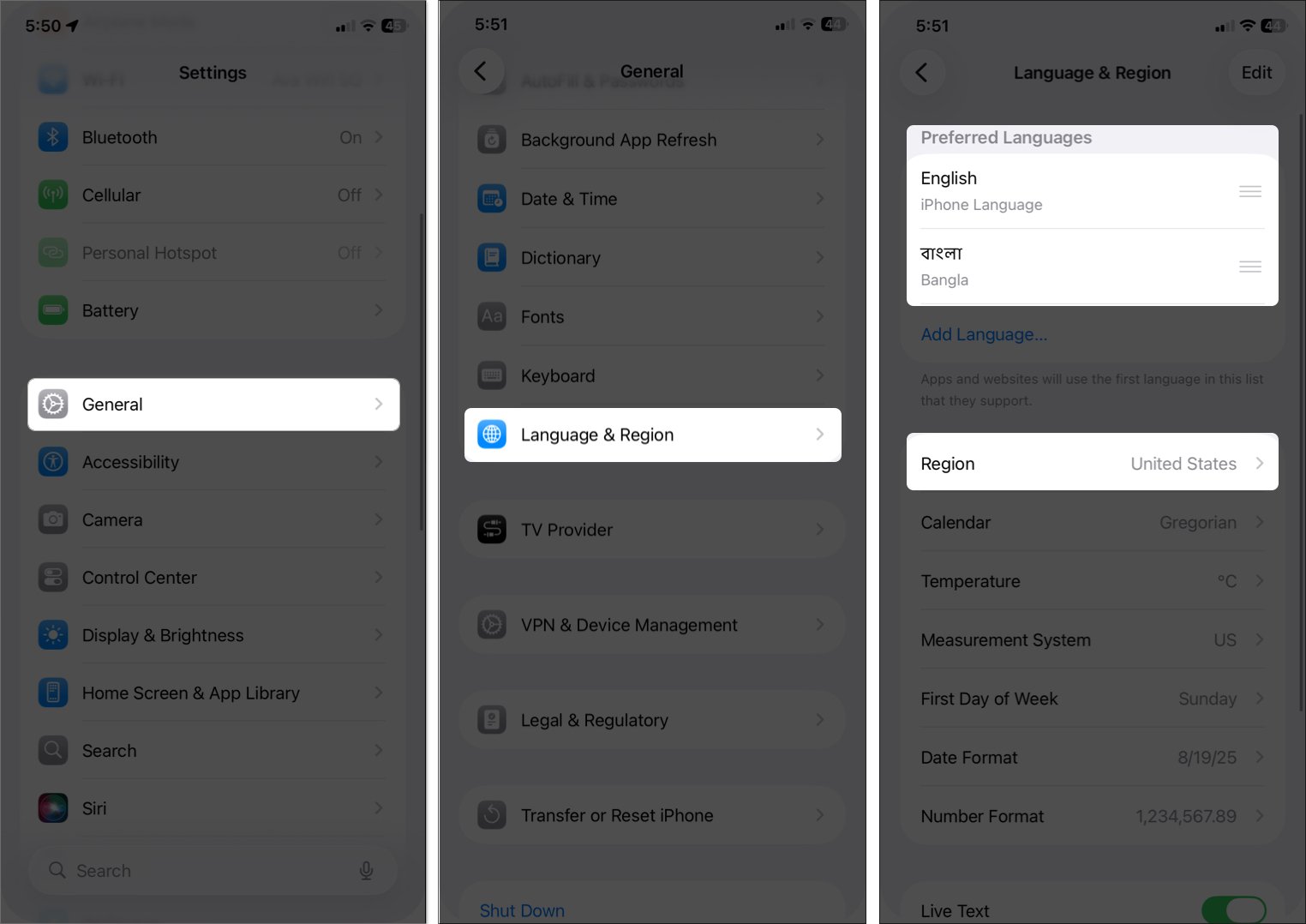 Revise su región y su idioma son compatibles con iPhone